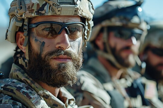 Bearded Special Forces Soldiers: Portrait in Multi-Cam Gear, Airsoft, Military Recruitment