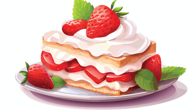A slice of classic strawberry shortcake with fresh