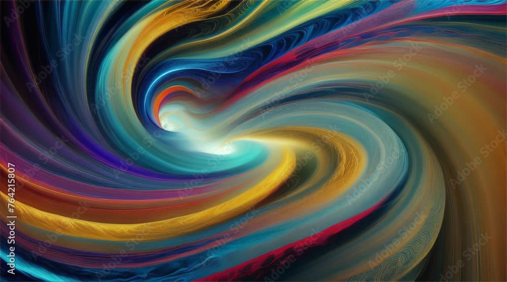 Poster swirl of multi-colored waves blending seamlessly into vortex, dynamic energy and creativity