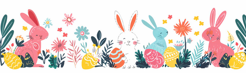 Vector Easter pattern with bunnies