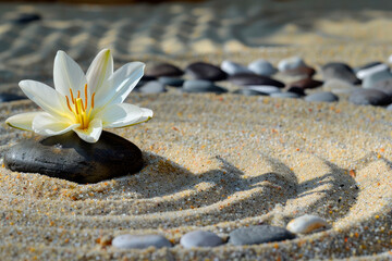 Zen Stones With Lines On Sand. Spa Therapy concept