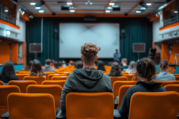 A person attending a workshop on resilience and bouncing back from setbacks. Audience in conference hall watching a presentation in an auditorium