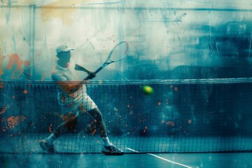 A man energetically swings a tennis racquet on a tennis court, showcasing his skills and agility, An abstract representation of the emotion felt during a tense tennis match, AI Generated - obrazy, fototapety, plakaty