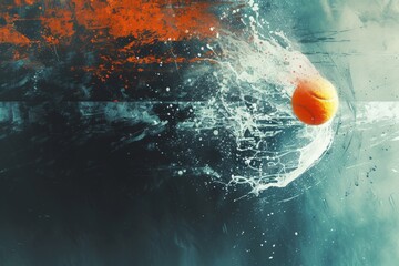 A bright orange fruit floating in a clear body of water with gentle ripples, An abstract representation of the emotion felt during a tense tennis match, AI Generated - obrazy, fototapety, plakaty