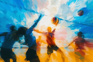 A Group of People Playing a Game of Basketball, An abstract representation of the energy and intensity in a boxing ring, AI Generated