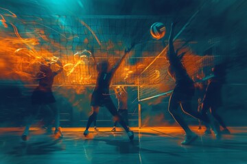 Group of People Playing a Game of Volleyball, An abstract representation of the energy and intensity in a boxing ring, AI Generated - obrazy, fototapety, plakaty