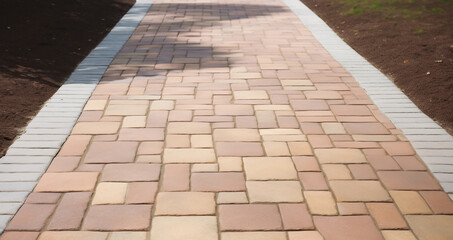 Fototapeta premium Cobblestone walkway background image; resource for landscaping company