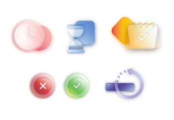  glassmorphism time icons symbols  - set of buttons 