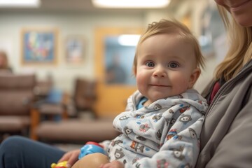 Infant in mother's arms at doctor's office