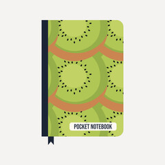 kiwi fruit notebook. Design for planner, cover, fabric, decoration, stationery