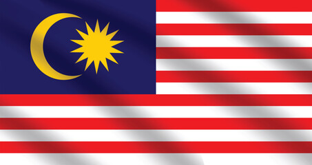Flat Illustration of the Malaysia national flag. Malaysia flag design. Malaysia wave flag.
