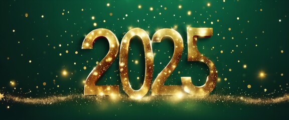 A gold and green sign that says "2025" with glitter