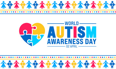 2 April world Autism Awareness Day concept colorful child boy and child girl icon background design template. - obrazy, fototapety, plakaty