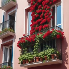 Fototapeta na wymiar the balcony in the apartment building is decorated with flowers, the concept of crop production at home