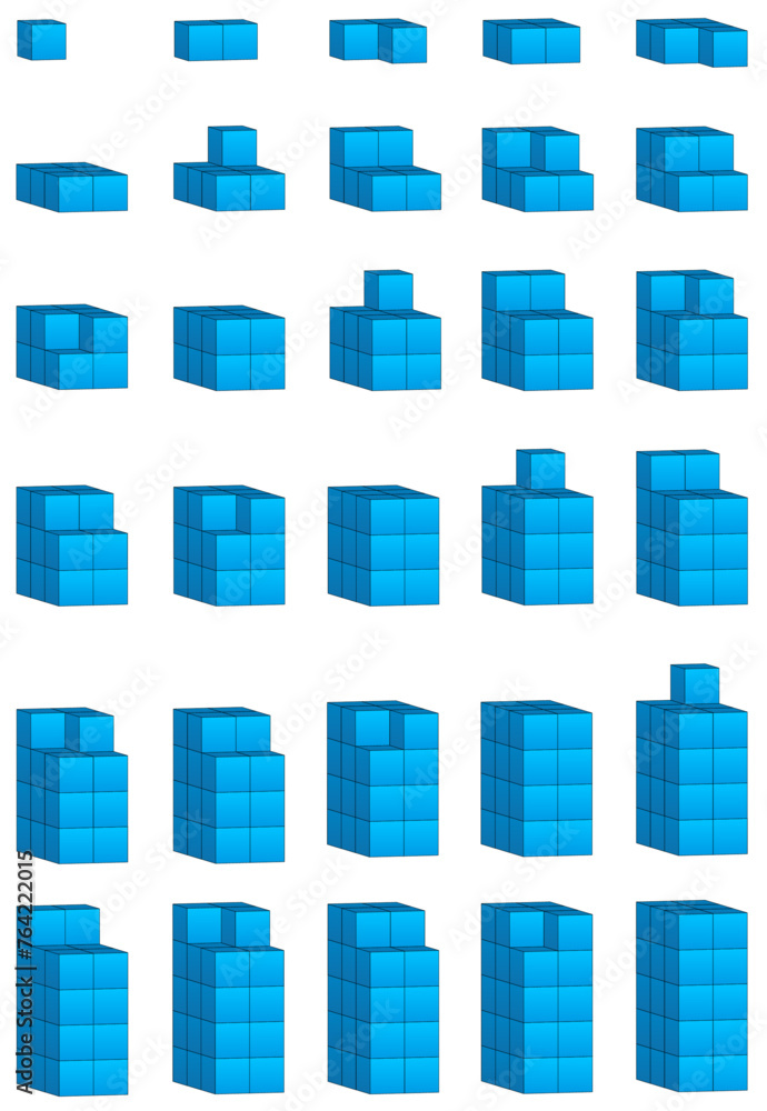 Poster 3d vector illustration with 30 sets of cubes packed in a range from 1 to 30.