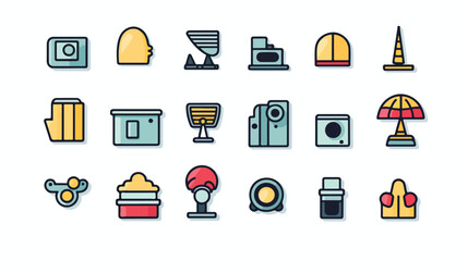 Of vector line icons signs and symbols on flat design