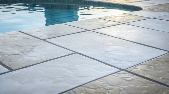 tile walkway surrounding a pool, background image for swimming pool installation resource