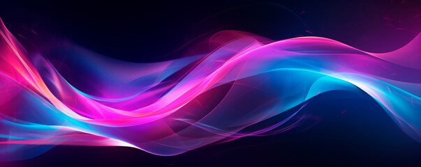 Fototapeta premium A vibrant wave of multicolored light against a dark black backdrop, creating a striking visual contrast. Dynamic bright smoke and light particles. Banner. Copy space