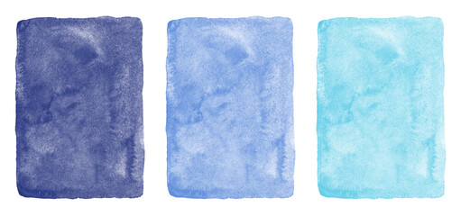 Blue watercolor background set. Hand drawn dark, sky, navy blue watercolour textures with aquarelle stains. Painted sea, water, marine, aquatic rectangle templates. Artistic edge. © Elena Panevkina