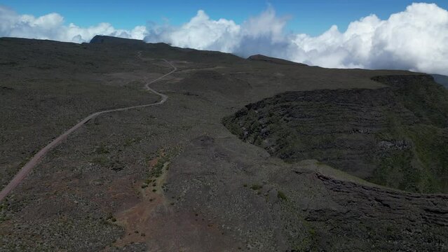 Landscape and road to Piton de La Fournaise volcano