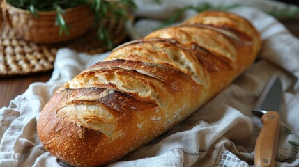 Naklejka premium Loaf of Bread on Table