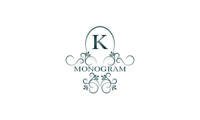 Elegant logo with initial K. Vintage monogram for business sign, fashion boutique, hotel brand. Vector illustration