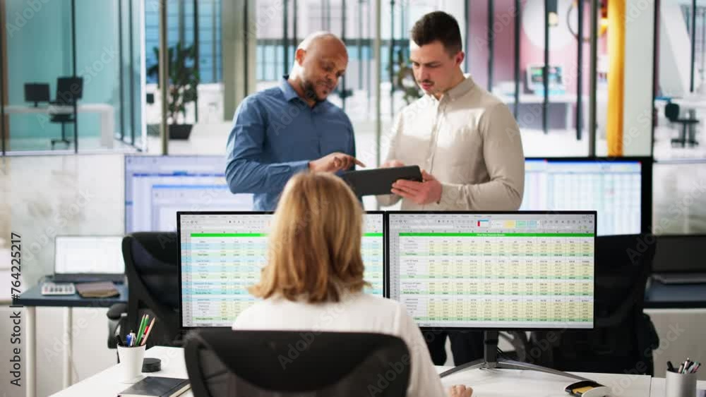 Poster business people working on dashboard using computer