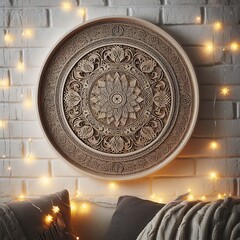 Interior design wall mate plate with artistic wood craving