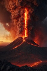 Great Column of Volcanic Ash on Mountain Summit - obrazy, fototapety, plakaty