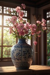 Vase with Flowers on the Table: Cozy and Beautiful Photo