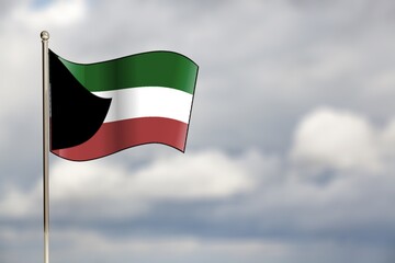Kuwait national colored flag waving in  sky.