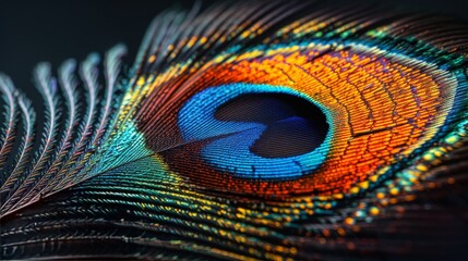 Naklejka premium Close Up of Peacock Tail With Water Drops