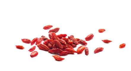 Dried goji berry pile isolated on white