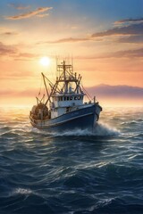 Fototapeta premium Salmon Sea Adventure. Professional Fishing Expedition
