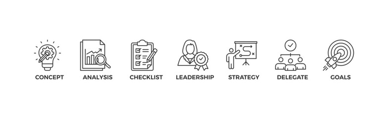 Planning banner web icon vector illustration concept with icon of concept, analysis, checklist, leadership, strategy, delegate and goals