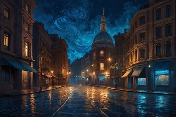 Urban landscape at night. Night city street - obrazy, fototapety, plakaty