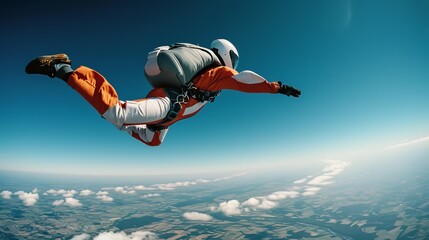 Skilled skydiver performing precise aerial maneuver - obrazy, fototapety, plakaty