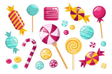 Set of candy illustrations on a white background for print, wall art, wallpaper, books, website, decoration