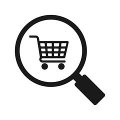 Magnifying glass with shopping cart, illustration