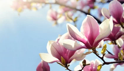 Fotobehang  Blooming magnolia tree in the spring sun rays. Selective focus © Marko