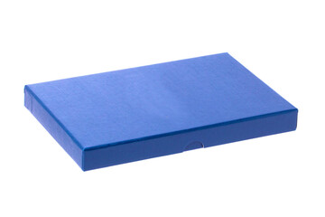 Gift box isolated. Closed blue cardboard box or Kraft paper box. Birthday, Valentine's Day, Mother’s Day anniversary or other holiday. Macro.