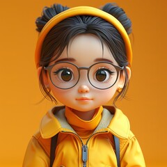 A toy figurine of a girl with large expressive eyes.
Concept: toy store windows, visual merchandising. children's fashion and accessories.
