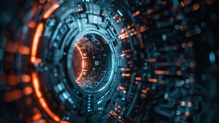 Obraz premium A futuristic tunnel with glowing digital patterns