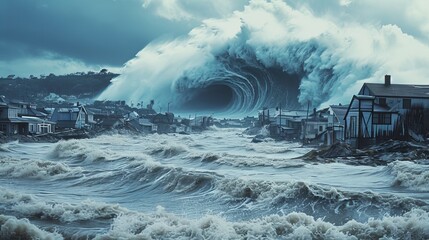 Tsunami approaching coast