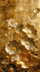 Illustration, unusual background made of gold, golden flowers with smooth, soft lines. very expensive and unusual.