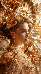 Illustration, unusual background made of gold, golden flowers with smooth, soft lines. very expensive and unusual.