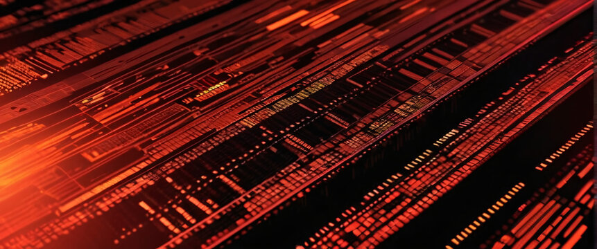 abstract background of coding software for stock market, red and orange sci-fi palette tone