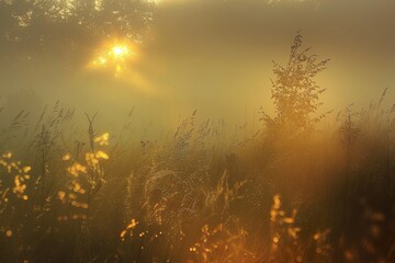 Goldene Morgensonne in der Natur, atmosphärischer Hintergrund  - obrazy, fototapety, plakaty