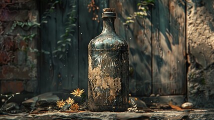 Atmospheric image of an ancient antique bottle, exuding a sense of mystery and nostalgia with its - obrazy, fototapety, plakaty