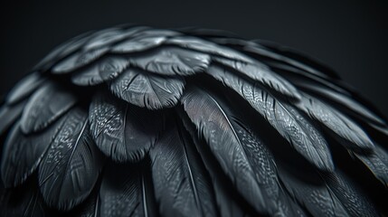 Close-up of shimmering black and silver feathers, evoking a sense of mystery and sophistication